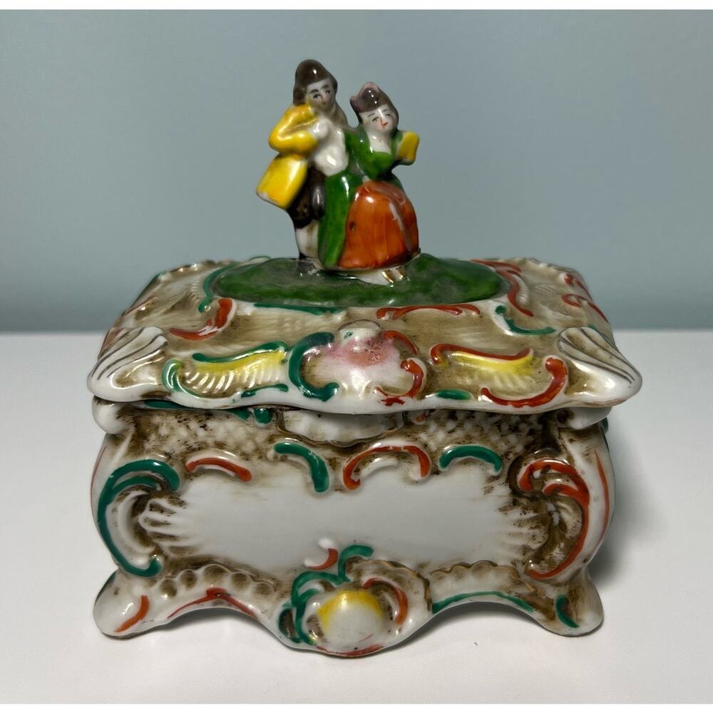 Vintage Mid Century Porcelain Trinket Jewelry Box Japan
